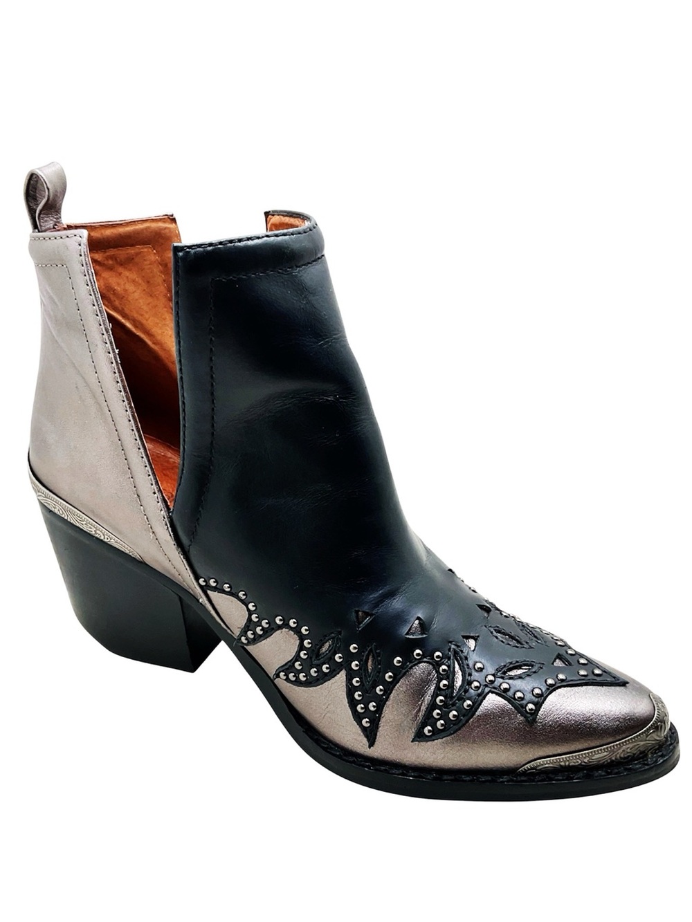 {Jeffery Campbell} Metallic Two-Tone Leather Studded Ankle Booties